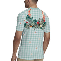 Turquoise Hawaiian Palaka Rugby Jersey Kukui Nut Money Lei - Polynesian Pride