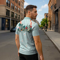 Turquoise Hawaiian Palaka Zipper Polo Shirt Kukui Nut Money Lei - Polynesian Pride