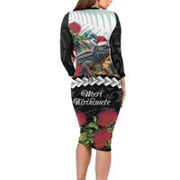 Meri Kirihimete Tuatara Family Matching Long Sleeve Bodycon Dress and Hawaiian Shirt New Zealand Fern with Puhutukawa Flowers LT9 - Polynesian Pride