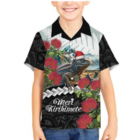 Meri Kirihimete Tuatara Family Matching Mermaid Dress and Hawaiian Shirt New Zealand Fern with Puhutukawa Flowers LT9 Son's Shirt Green - Polynesian Pride