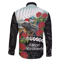 Meri Kirihimete Tuatara Family Matching Off Shoulder Short Dress and Hawaiian Shirt New Zealand Fern with Puhutukawa Flowers