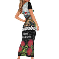 Meri Kirihimete Tuatara Family Matching Short Sleeve Bodycon Dress and Hawaiian Shirt New Zealand Fern with Puhutukawa Flowers LT9 - Polynesian Pride