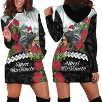 Meri Kirihimete Tuatara Hoodie Dress New Zealand Fern with Puhutukawa Flowers LT9 - Polynesian Pride
