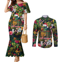 Meri Kirihimete Kakapo Santa Couples Matching Mermaid Dress and Long Sleeve Button Shirt Merry Christmas with Tropical Vibe LT9 Green - Polynesian Pride