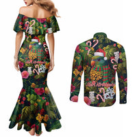 Meri Kirihimete Kakapo Santa Couples Matching Mermaid Dress and Long Sleeve Button Shirt Merry Christmas with Tropical Vibe LT9 - Polynesian Pride