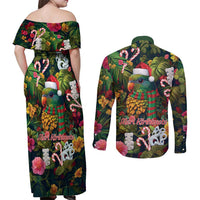 Meri Kirihimete Kakapo Santa Couples Matching Off Shoulder Maxi Dress and Long Sleeve Button Shirt Merry Christmas with Tropical Vibe LT9 - Polynesian Pride
