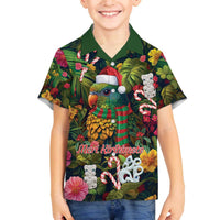 Meri Kirihimete Kakapo Santa Family Matching Off The Shoulder Long Sleeve Dress and Hawaiian Shirt Merry Christmas with Tropical Vibe LT9 Son's Shirt Green - Polynesian Pride