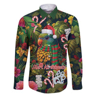 Meri Kirihimete Kakapo Santa Family Matching Short Sleeve Bodycon Dress and Hawaiian Shirt Merry Christmas with Tropical Vibe LT9 Dad's Shirt - Long Sleeve Green - Polynesian Pride