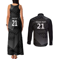 New Zealand Cricket Custom Couples Matching Tank Maxi Dress and Long Sleeve Button Shirt Potae Pango Black Fern Pattern