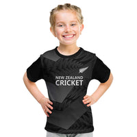 New Zealand Cricket Custom Kid T Shirt Potae Pango Black Fern Pattern