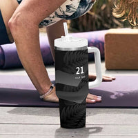 New Zealand Cricket Custom Tumbler With Handle Potae Pango Black Fern Pattern