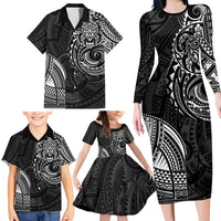 Polynesian Turtle Tribal Tattoo Family Matching Long Sleeve Bodycon Dress and Hawaiian Shirt Black Style LT9 - Polynesian Pride