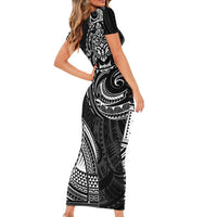 Polynesian Turtle Tribal Tattoo Family Matching Short Sleeve Bodycon Dress and Hawaiian Shirt Black Style LT9 - Polynesian Pride
