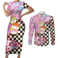 Personalized Japanese Kawaii Sushi Roll Couples Matching Short Sleeve Bodycon Dress and Long Sleeve Button Shirt Wagara Palaka Pattern