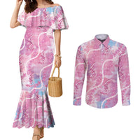 Japanese Koi Fish Couples Matching Mermaid Dress and Long Sleeve Button Shirt Pink Wagara Palaka Honohono Pikake Lei LT9 Pink - Polynesian Pride