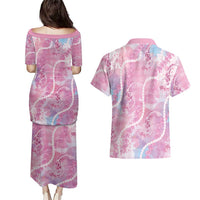 Japanese Koi Fish Couples Matching Puletasi and Hawaiian Shirt Pink Wagara Palaka Honohono Pikake Lei LT9 - Polynesian Pride