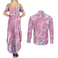 Japanese Koi Fish Couples Matching Summer Maxi Dress and Long Sleeve Button Shirt Pink Wagara Palaka Honohono Pikake Lei LT9 - Polynesian Pride