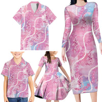 Japanese Koi Fish Family Matching Long Sleeve Bodycon Dress and Hawaiian Shirt Pink Wagara Palaka Honohono Pikake Lei LT9 - Polynesian Pride