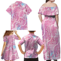 Japanese Koi Fish Family Matching Off Shoulder Maxi Dress and Hawaiian Shirt Pink Wagara Palaka Honohono Pikake Lei LT9 - Polynesian Pride