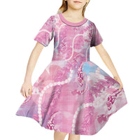 Japanese Koi Fish Kid Short Sleeve Dress Pink Wagara Palaka Honohono Pikake Lei