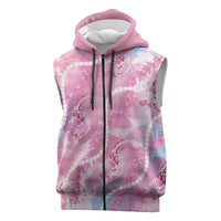 Japanese Koi Fish Sleeveless Zip Hoodie Pink Wagara Palaka Honohono Pikake Lei