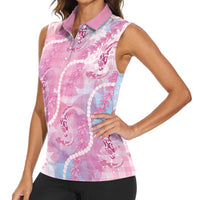 Japanese Koi Fish Women Sleeveless Polo Shirt Pink Wagara Palaka Honohono Pikake Lei LT9 - Polynesian Pride