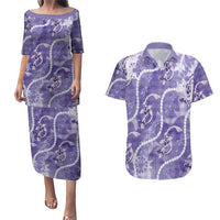 Japanese Koi Fish Couples Matching Puletasi and Hawaiian Shirt Purple Wagara Palaka Honohono Pikake Lei LT9 Purple - Polynesian Pride