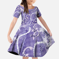 Japanese Koi Fish Family Matching Puletasi and Hawaiian Shirt Purple Wagara Palaka Honohono Pikake Lei LT9 Daughter's Dress Purple - Polynesian Pride