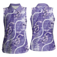 Japanese Koi Fish Women Sleeveless Polo Shirt Purple Wagara Palaka Honohono Pikake Lei LT9 - Polynesian Pride