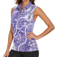 Japanese Koi Fish Women Sleeveless Polo Shirt Purple Wagara Palaka Honohono Pikake Lei LT9 - Polynesian Pride