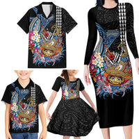 Personalized Japanese Koi Fish Ramen Family Matching Long Sleeve Bodycon Dress and Hawaiian Shirt Aloha Shark Kakau Pattern LT9 - Polynesian Pride