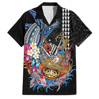 Personalized Japanese Koi Fish Ramen Family Matching Off The Shoulder Long Sleeve Dress and Hawaiian Shirt Aloha Shark Kakau Pattern LT9 Dad's Shirt - Short Sleeve Black - Polynesian Pride