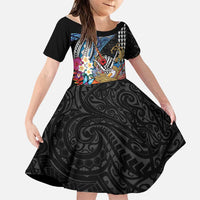 Personalized Japanese Koi Fish Ramen Family Matching Off Shoulder Maxi Dress and Hawaiian Shirt Aloha Shark Kakau Pattern