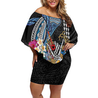 Personalized Japanese Koi Fish Ramen Off Shoulder Short Dress Aloha Shark Kakau Pattern