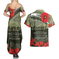 ANZAC Day We Remember Couples Matching Summer Maxi Dress and Hawaiian Shirt Maori Silver Fern Camouflage Motif