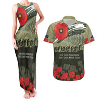 ANZAC Day We Remember Couples Matching Tank Maxi Dress and Hawaiian Shirt Maori Silver Fern Camouflage Motif
