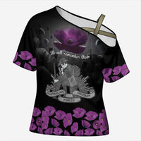 ANZAC Day Remembrance Cross Shoulder Shirt Purple Poppy We Will Remember Them