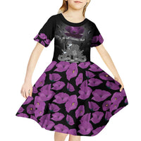 ANZAC Day Remembrance Kid Short Sleeve Dress Purple Poppy We Will Remember Them