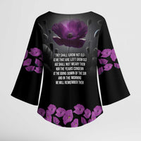 ANZAC Day Remembrance Kimono Sleeve Blouse Purple Poppy We Will Remember Them