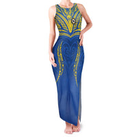 Custom Oceania Football Solomon Kings Family Matching Tank Maxi Dress and Hawaiian Shirt Polynesian Tribal Pattern LT9 Mom's Dress Blue - Polynesian Pride