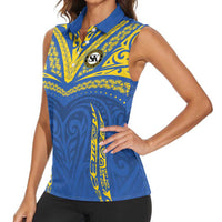 Custom Oceania Football Solomon Kings Women Sleeveless Polo Shirt Polynesian Tribal Pattern