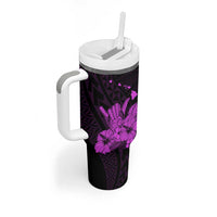 Purple Hawaiian Hibiscus Shaka Sign Tumbler With Handle