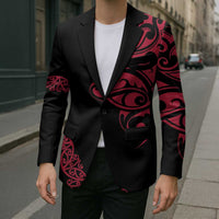 All Black Maori Tribal Tattoo Personalised Blazer Classic Red Polynesian Style - Polynesian Pride