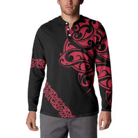 All Black Maori Tribal Tattoo Personalised Button Sweatshirt Classic Red Polynesian Style - Polynesian Pride