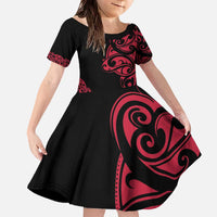 All Black Maori Tribal Tattoo Personalised Family Matching Off The Shoulder Long Sleeve Dress and Hawaiian Shirt Classic Red Polynesian Style - Polynesian Pride