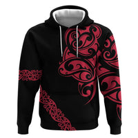All Black Maori Tribal Tattoo Personalised Hoodie Classic Red Polynesian Style - Polynesian Pride