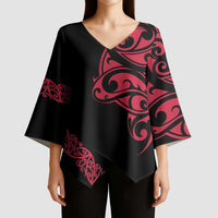 All Black Maori Tribal Tattoo Personalised Kimono Sleeve Blouse Classic Red Polynesian Style - Polynesian Pride