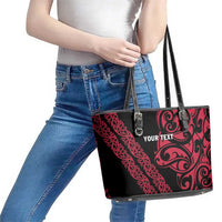All Black Maori Tribal Tattoo Personalised Leather Tote Bag Classic Red Polynesian Style - Polynesian Pride