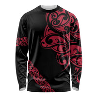 All Black Maori Tribal Tattoo Personalised Long Sleeve Shirt Classic Red Polynesian Style - Polynesian Pride