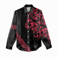 All Black Maori Tribal Tattoo Personalised Women Casual Shirt Classic Red Polynesian Style - Polynesian Pride